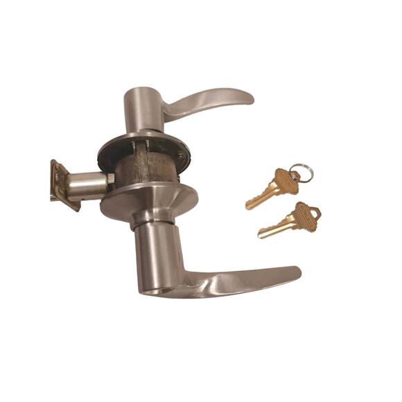 SCHLAGE Keyed SILVER SATIN FINISH Modern FRENCH Entry Lock DOOR KNOB w 2 Keys - Picture 8 of 13